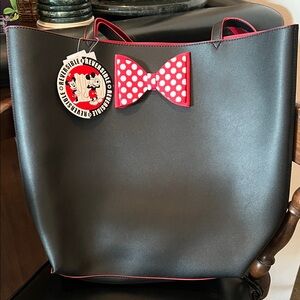 Disney Black Tote with Red Polka Dot Bow-REVERSIBLE